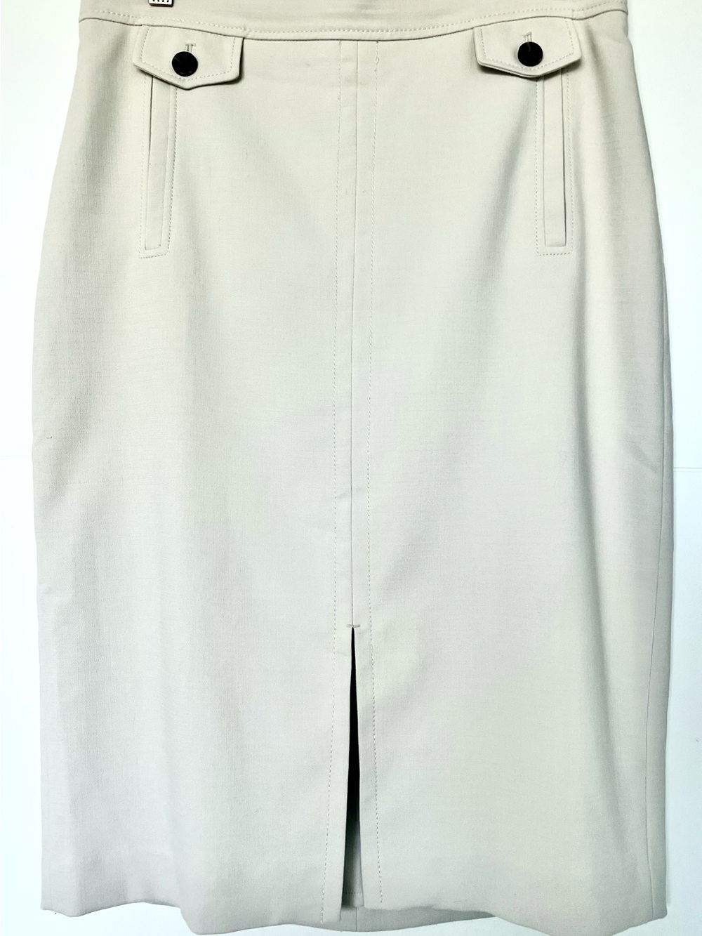 Ann Taylor Cream Beige Pencil Skirt with Button Flap Pocket Details - Size 8